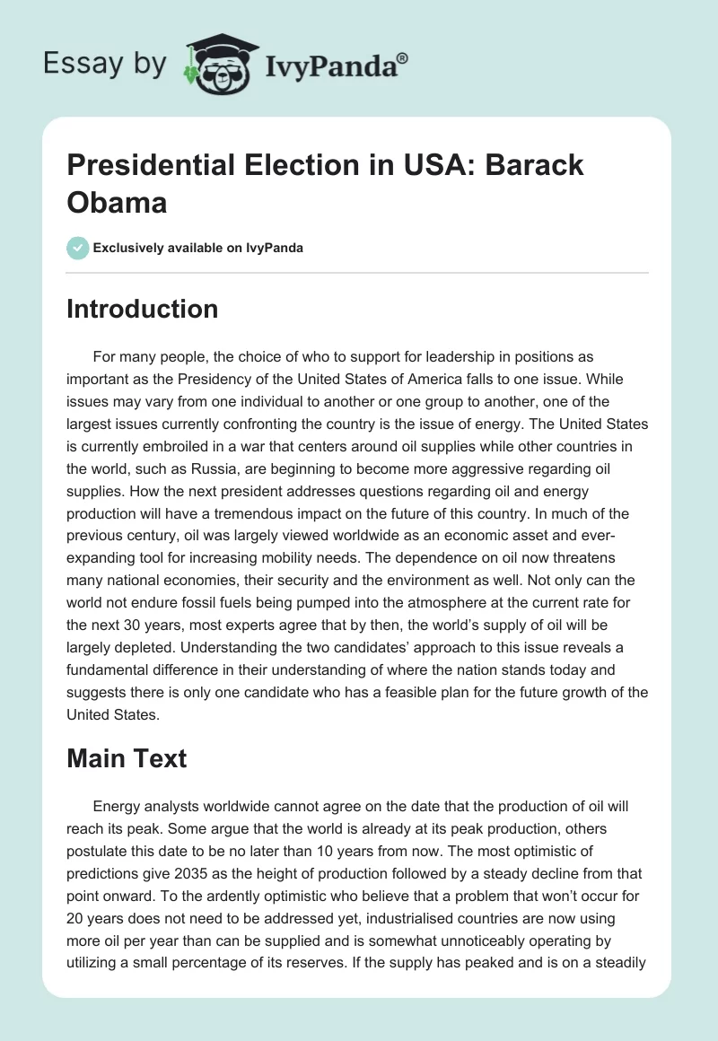 Presidential Election in USA: Barack Obama. Page 1