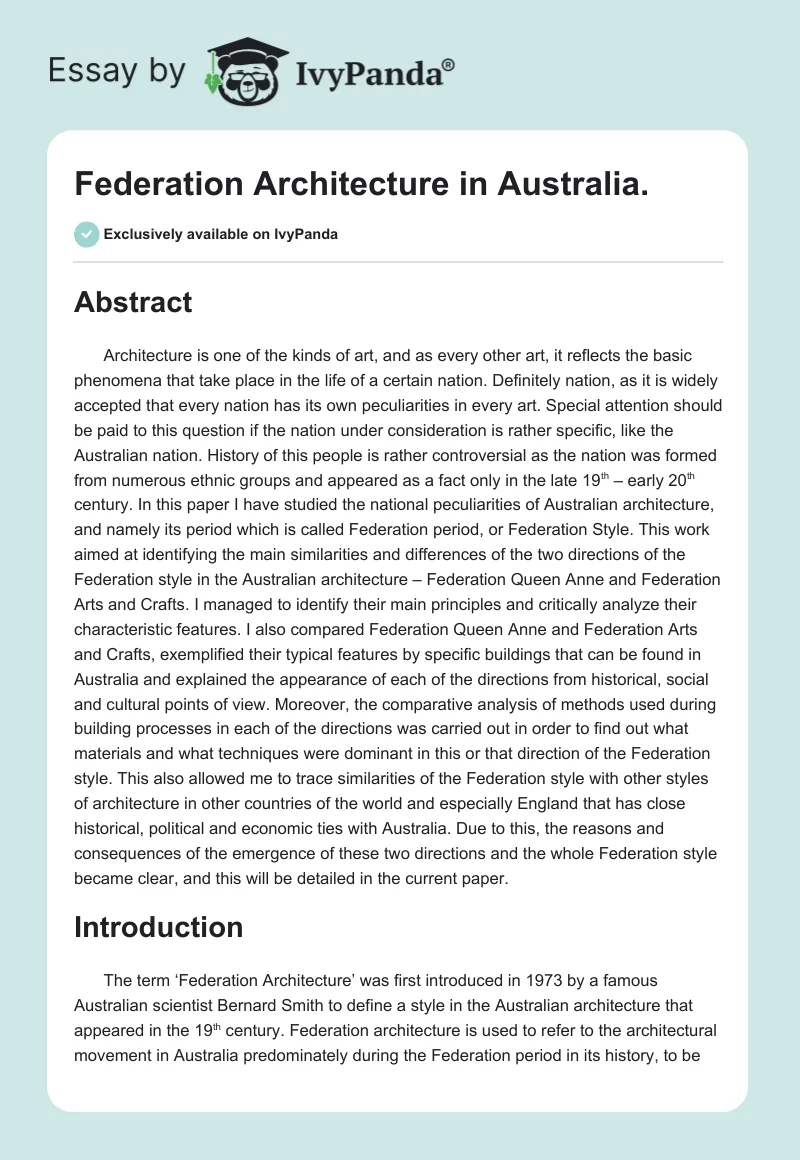 Federation Architecture in Australia.. Page 1