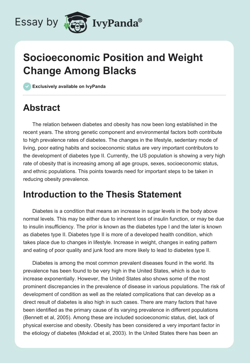Socioeconomic Position and Weight Change Among Blacks. Page 1