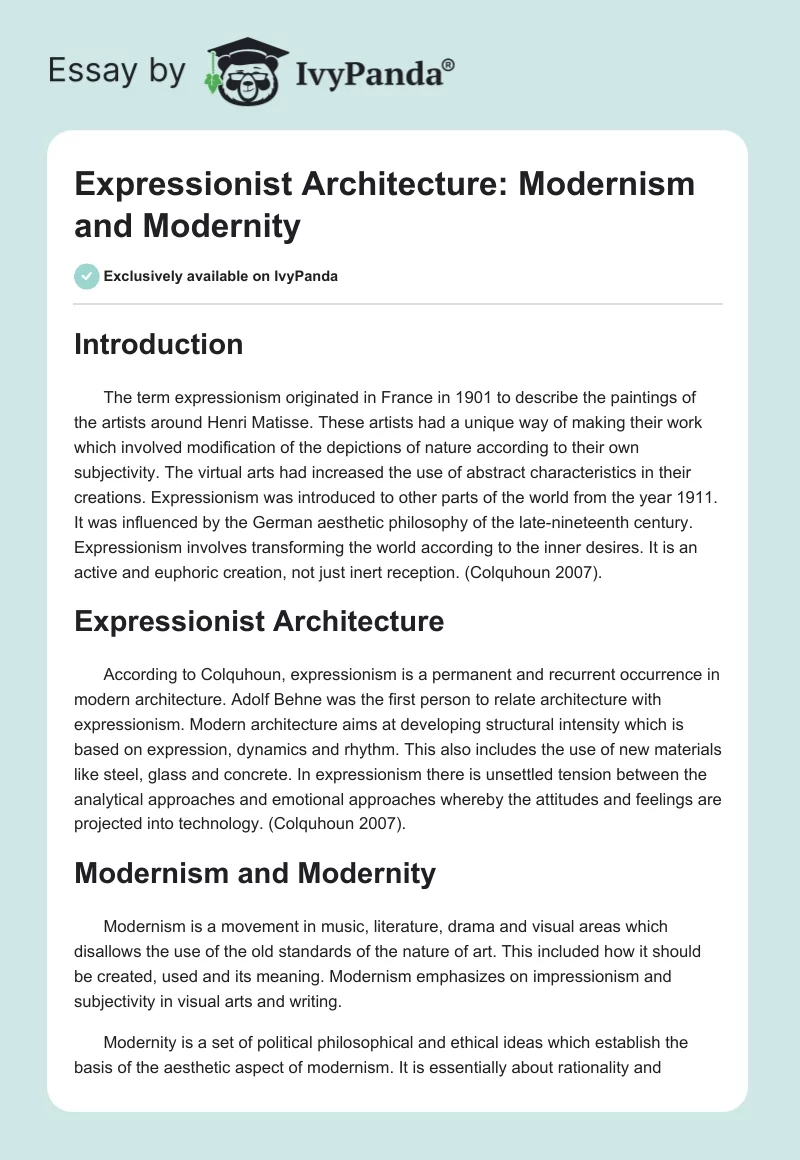 Expressionist Architecture: Modernism and Modernity. Page 1