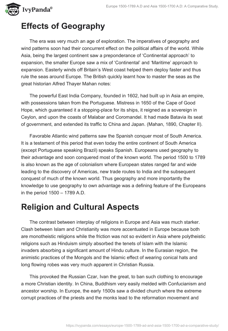 Europe 1500-1789 A.D and Asia 1500-1700 A.D: A Comparative Study.. Page 2
