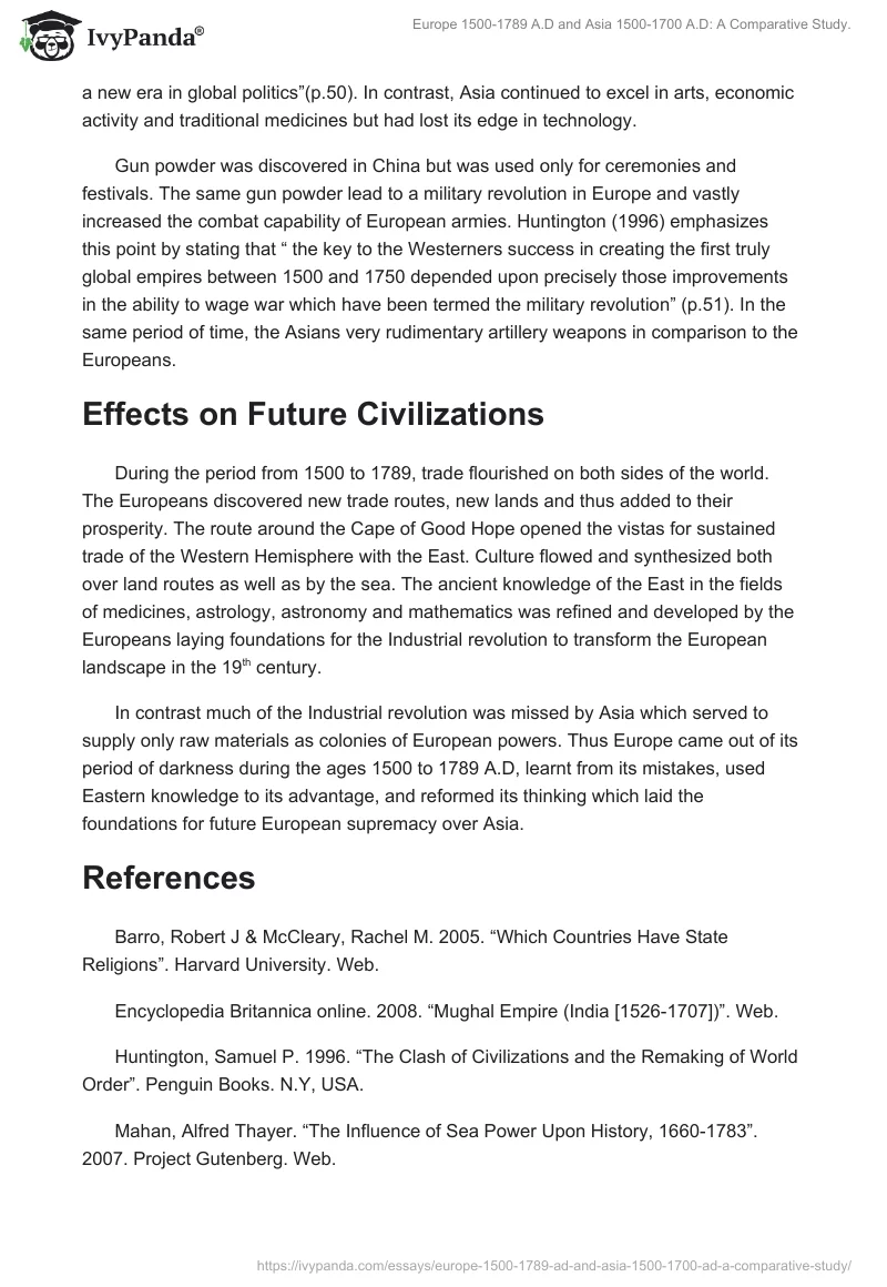 Europe 1500-1789 A.D and Asia 1500-1700 A.D: A Comparative Study.. Page 4