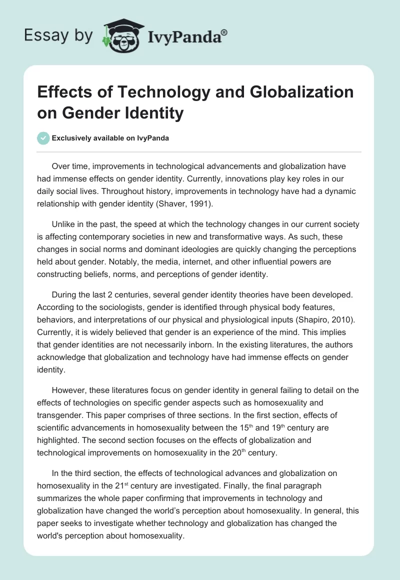 Effects of Technology and Globalization on Gender Identity. Page 1