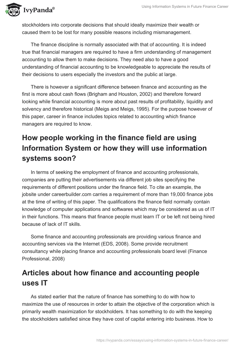 Using Information Systems in Future Finance Career. Page 2