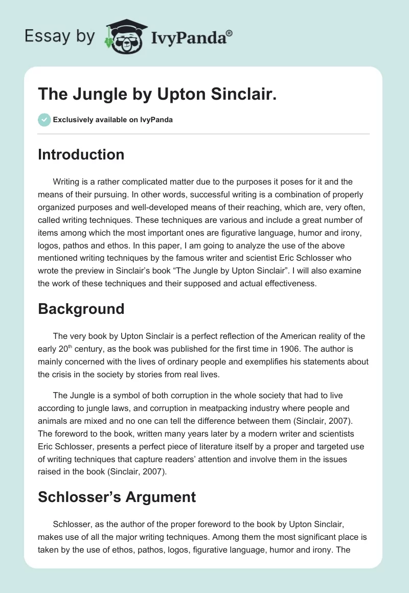 "The Jungle" by Upton Sinclair.. Page 1