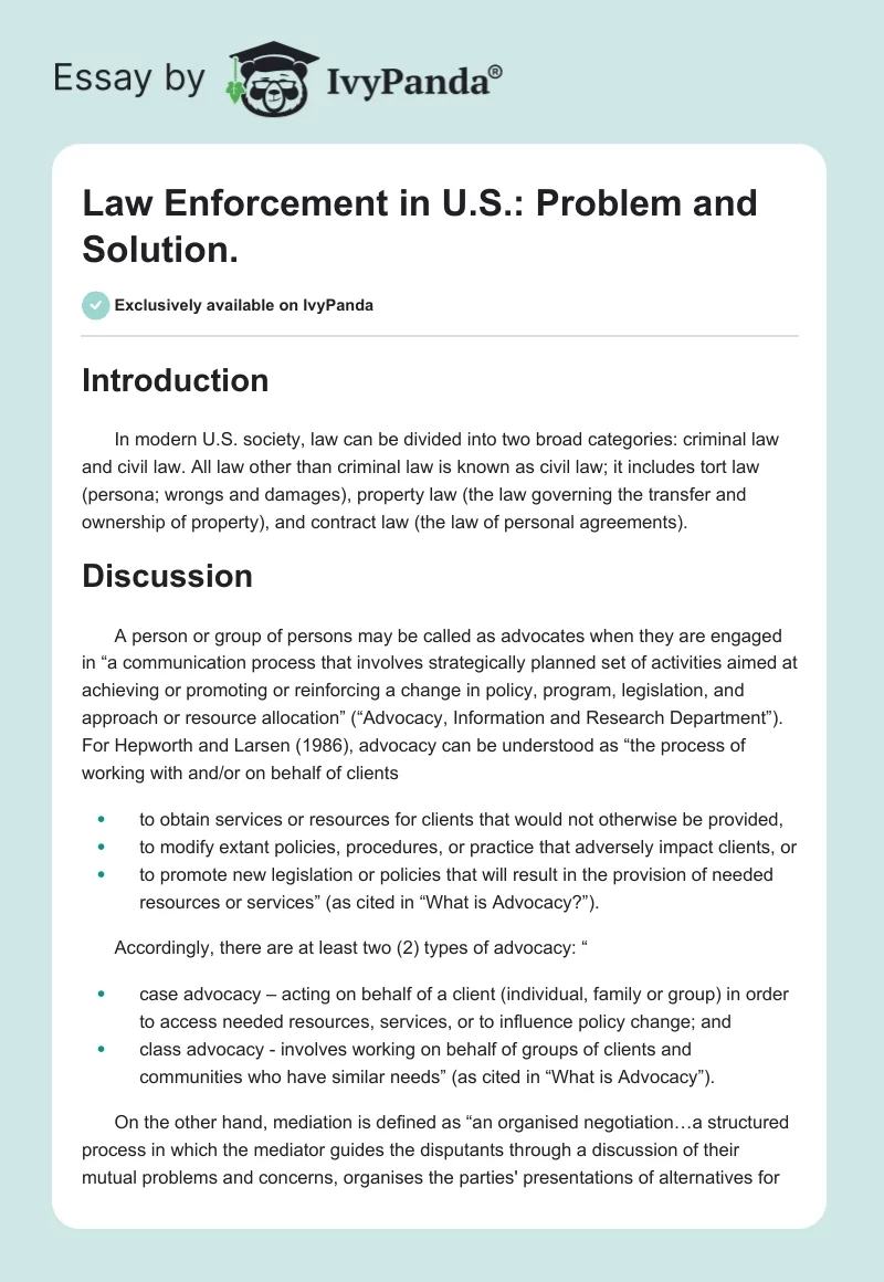 Law Enforcement in U.S.: Problem and Solution.. Page 1