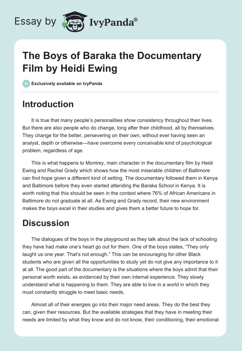 "The Boys of Baraka" the Documentary Film by Heidi Ewing. Page 1
