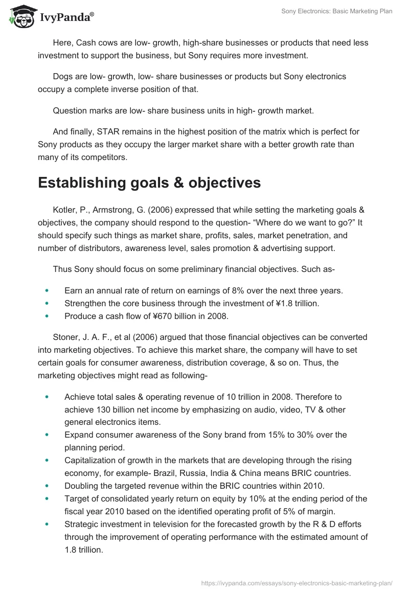 Sony Electronics: Basic Marketing Plan. Page 3