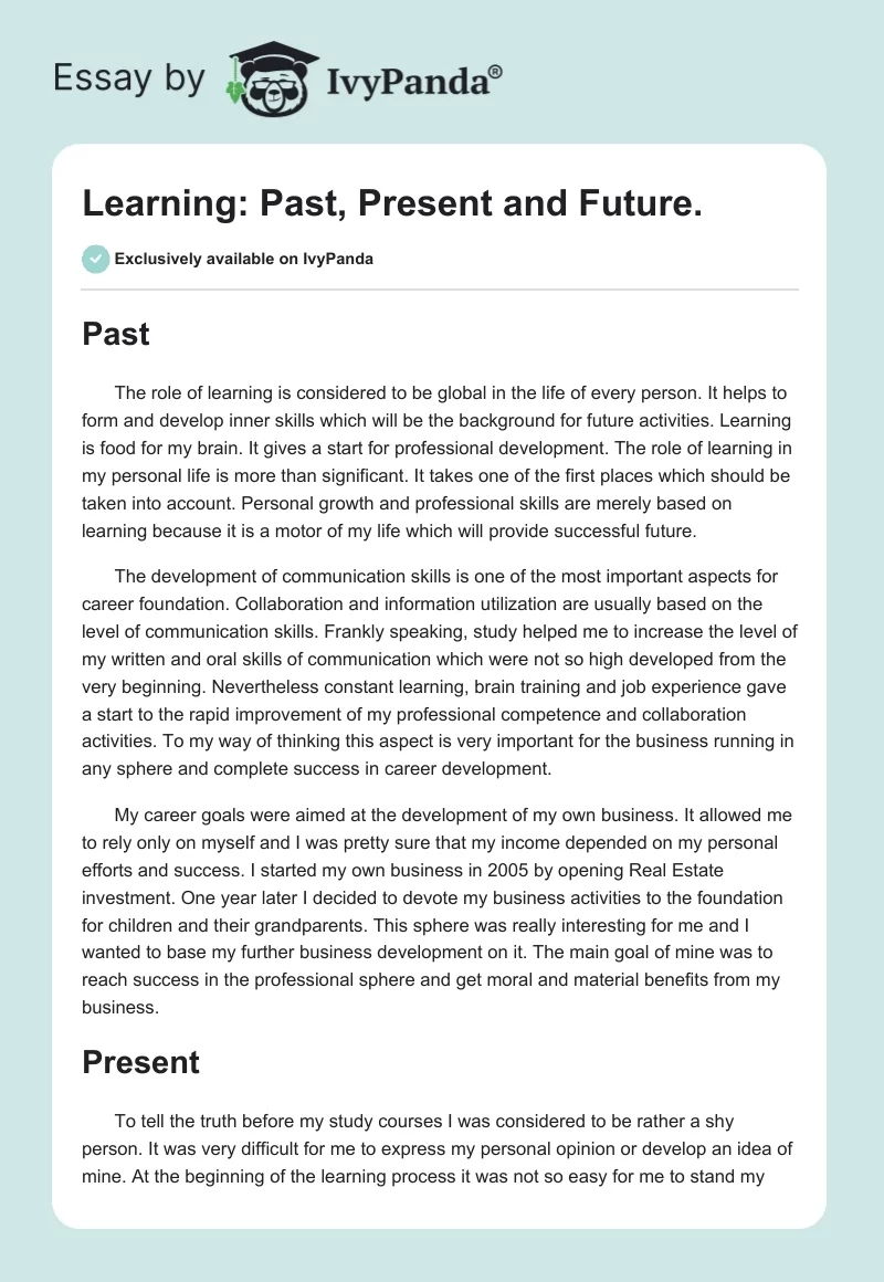 Learning: Past, Present and Future.. Page 1