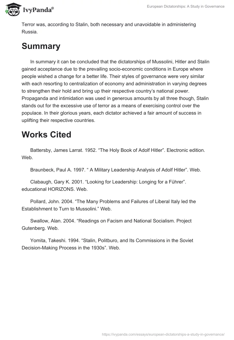 European Dictatorships: A Study in Governance. Page 3