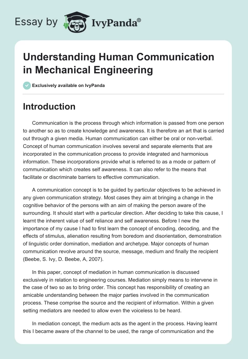 Understanding Human Communication in Mechanical Engineering. Page 1