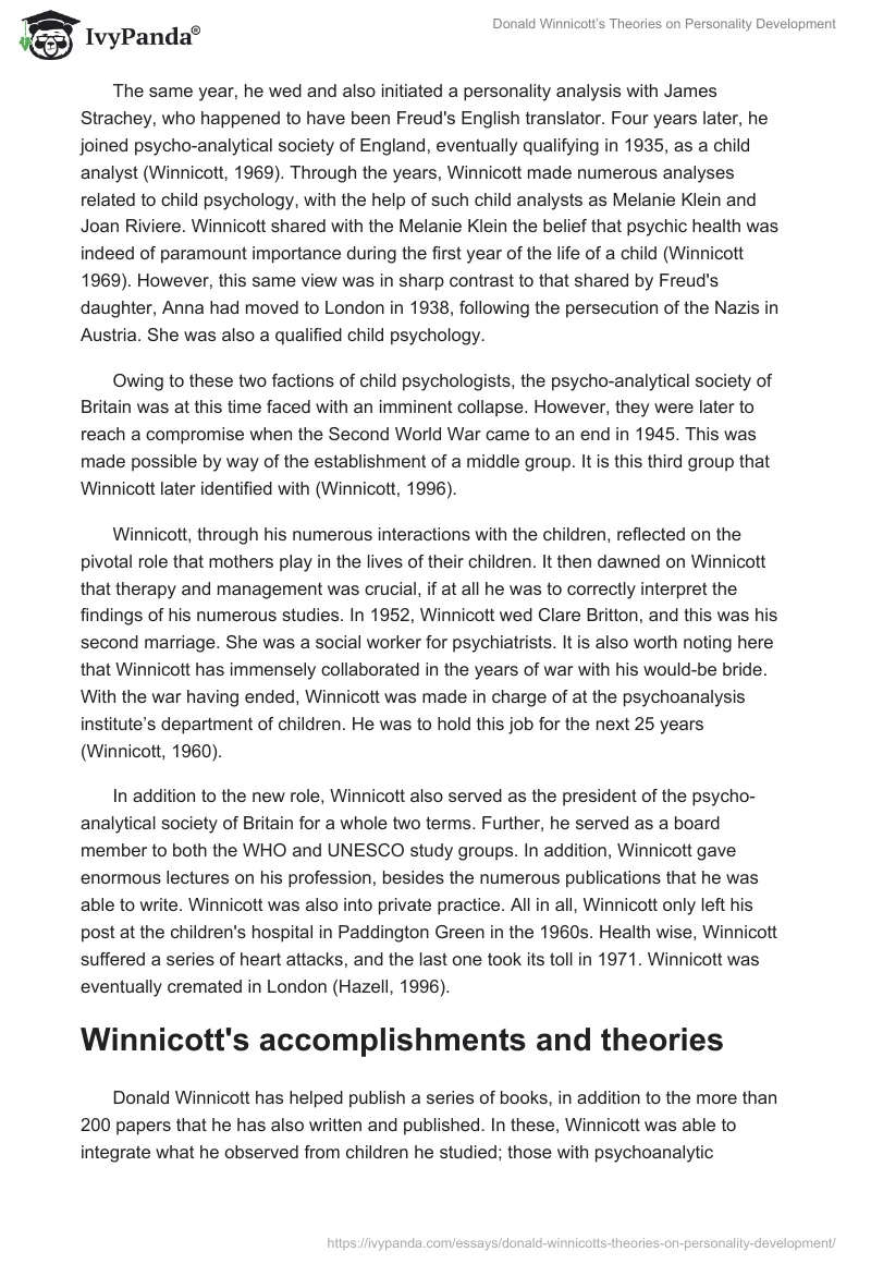 Donald Winnicott’s Theories on Personality Development. Page 2