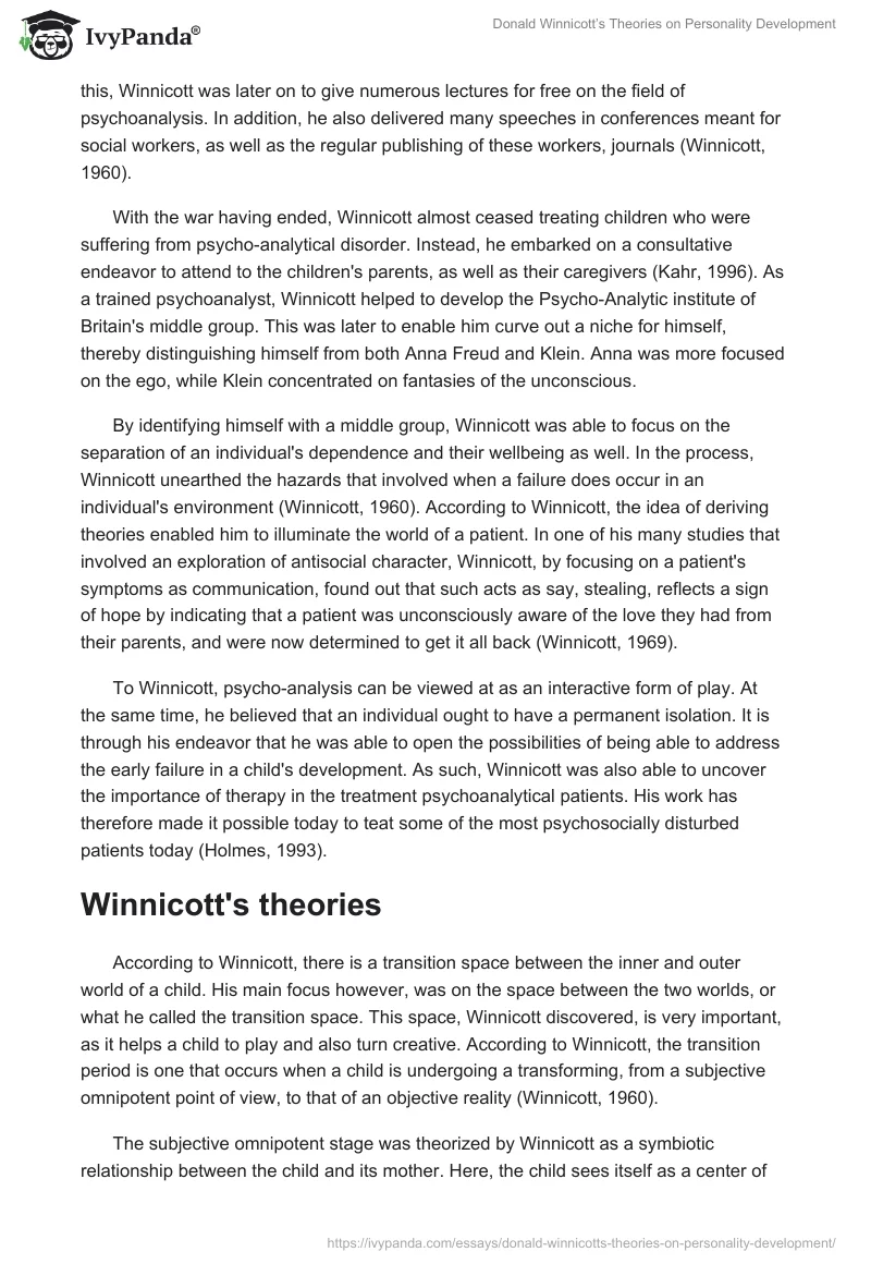 Donald Winnicott’s Theories on Personality Development. Page 4