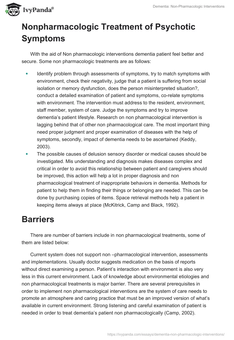 Dementia: Non-Pharmacologic Interventions. Page 3