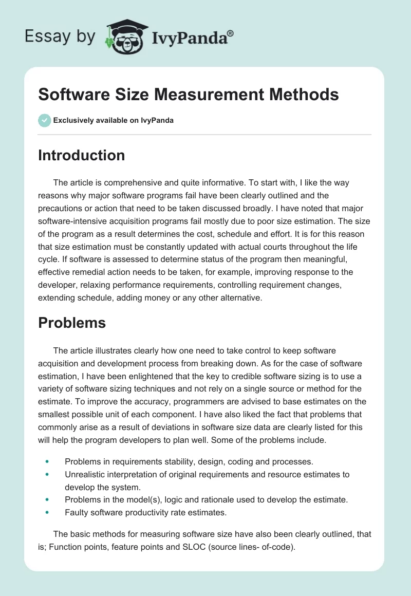 Software Size Measurement Methods. Page 1