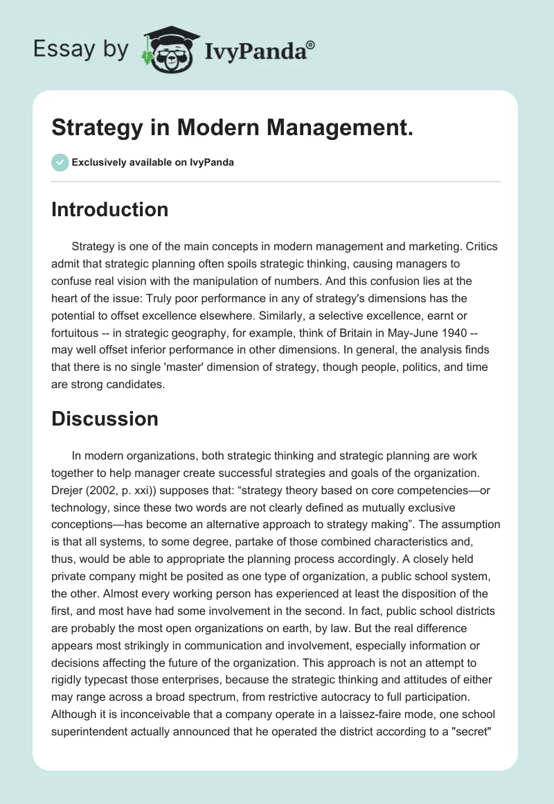 Strategy in Modern Management.. Page 1