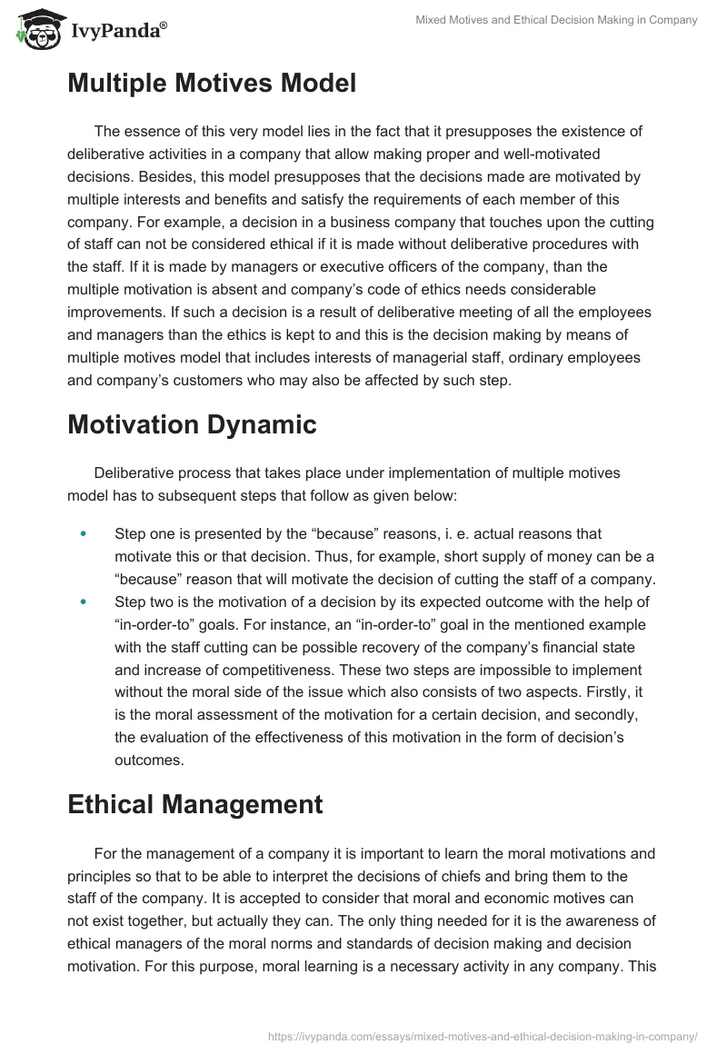 Mixed Motives and Ethical Decision Making in Company. Page 2