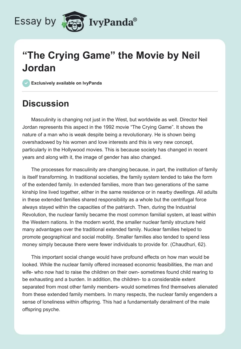 “The Crying Game” the Movie by Neil Jordan. Page 1