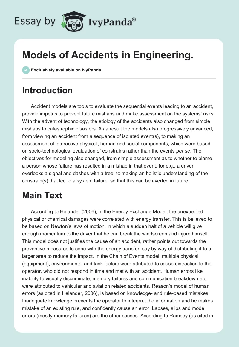 Models of Accidents in Engineering.. Page 1