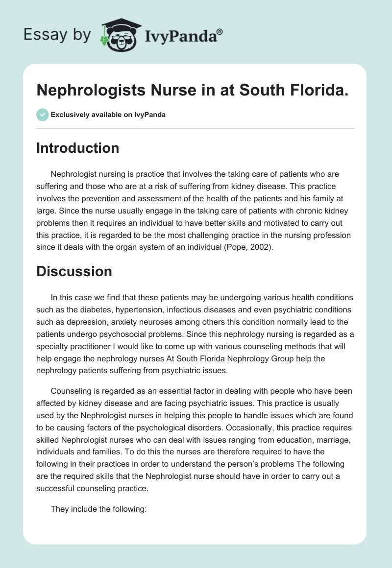 Nephrologists Nurse in at South Florida.. Page 1