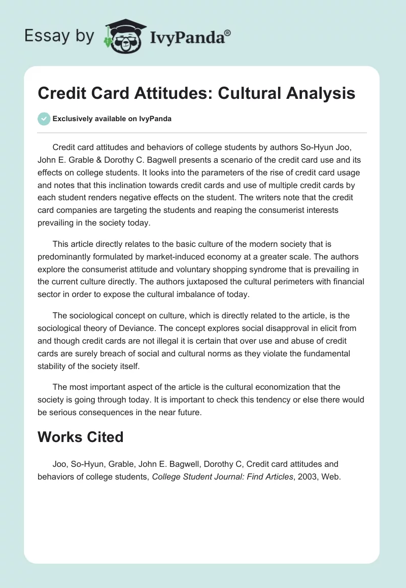 Credit Card Attitudes: Cultural Analysis. Page 1