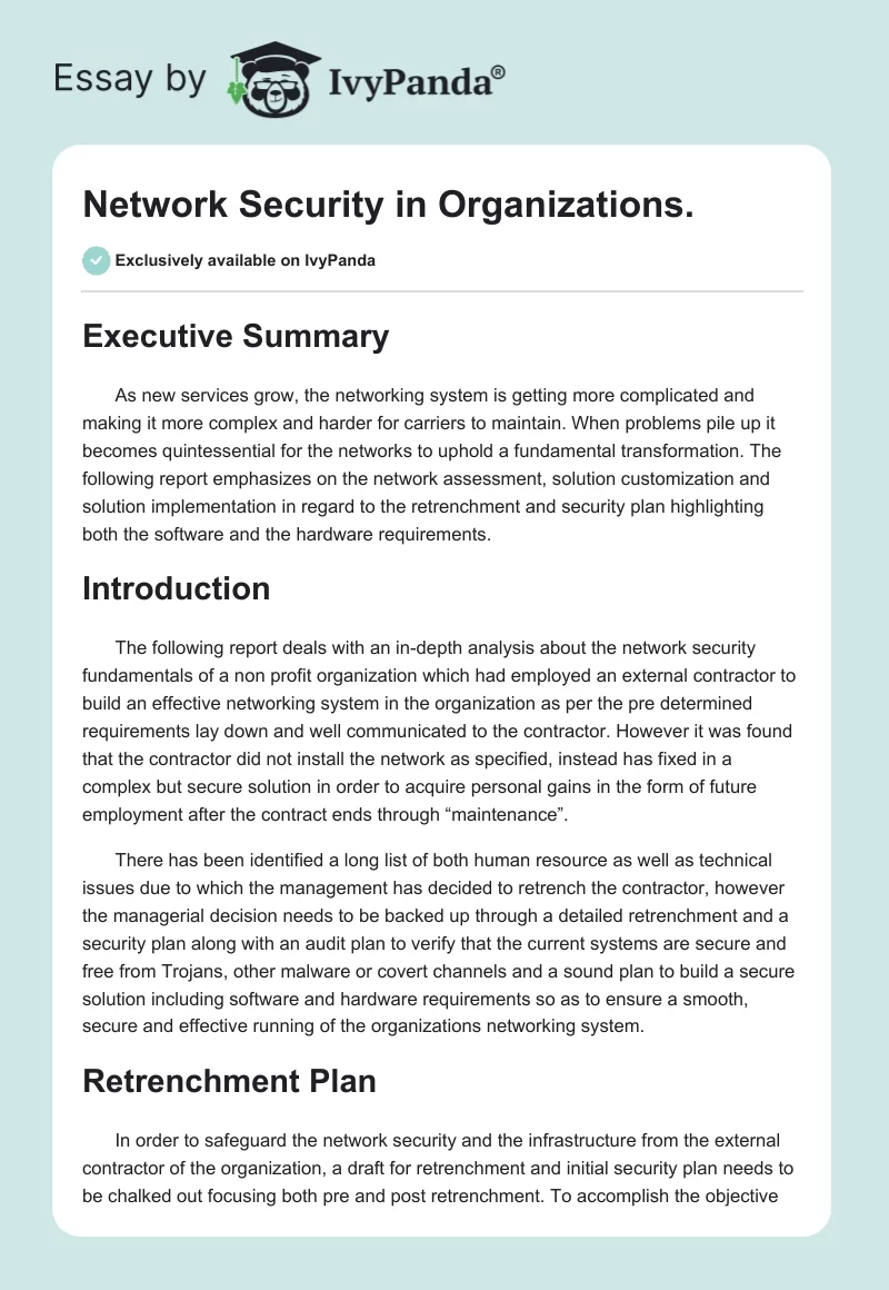 Network Security in Organizations.. Page 1