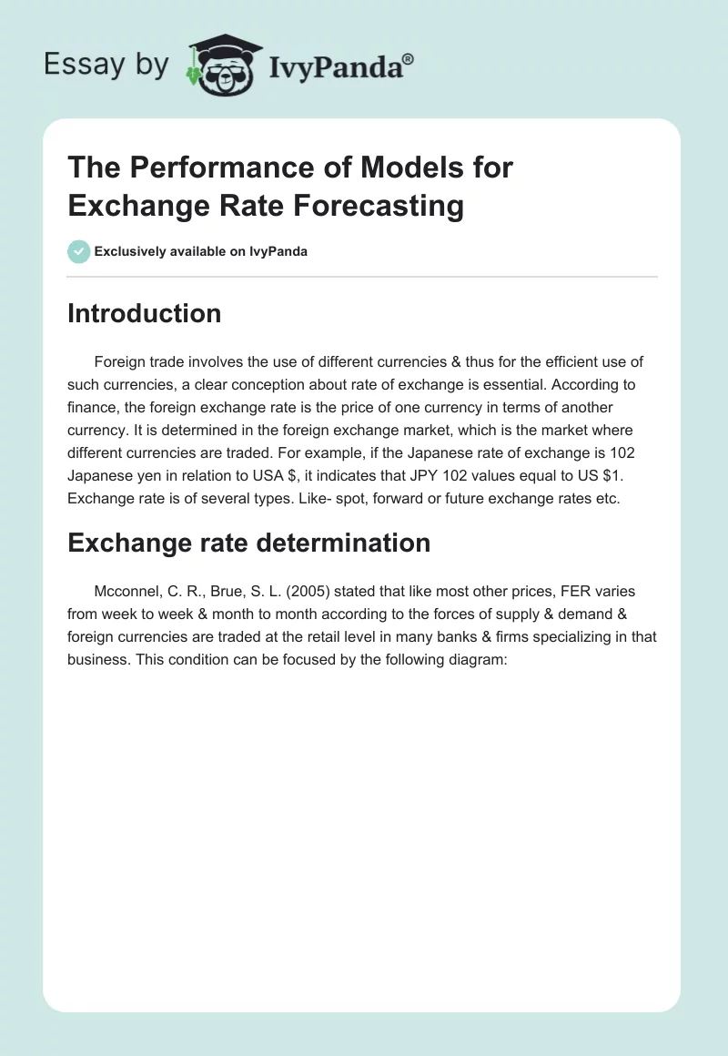 The Performance of Models for Exchange Rate Forecasting. Page 1