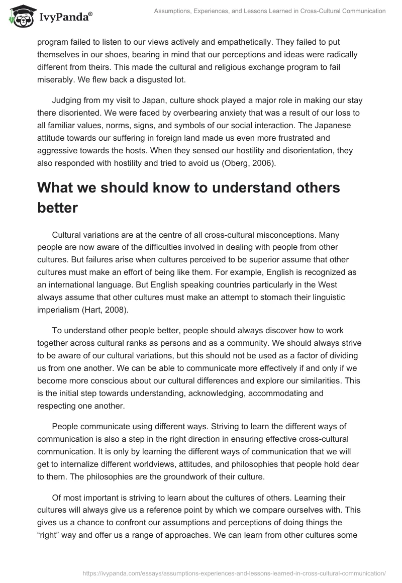 Assumptions, Experiences, and Lessons Learned in Cross-Cultural Communication. Page 4