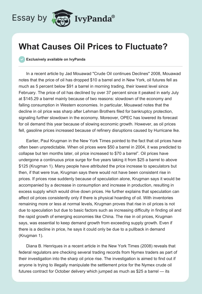 What Causes Oil Prices to Fluctuate?. Page 1