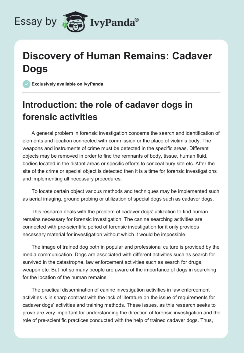 Discovery of Human Remains: Cadaver Dogs. Page 1