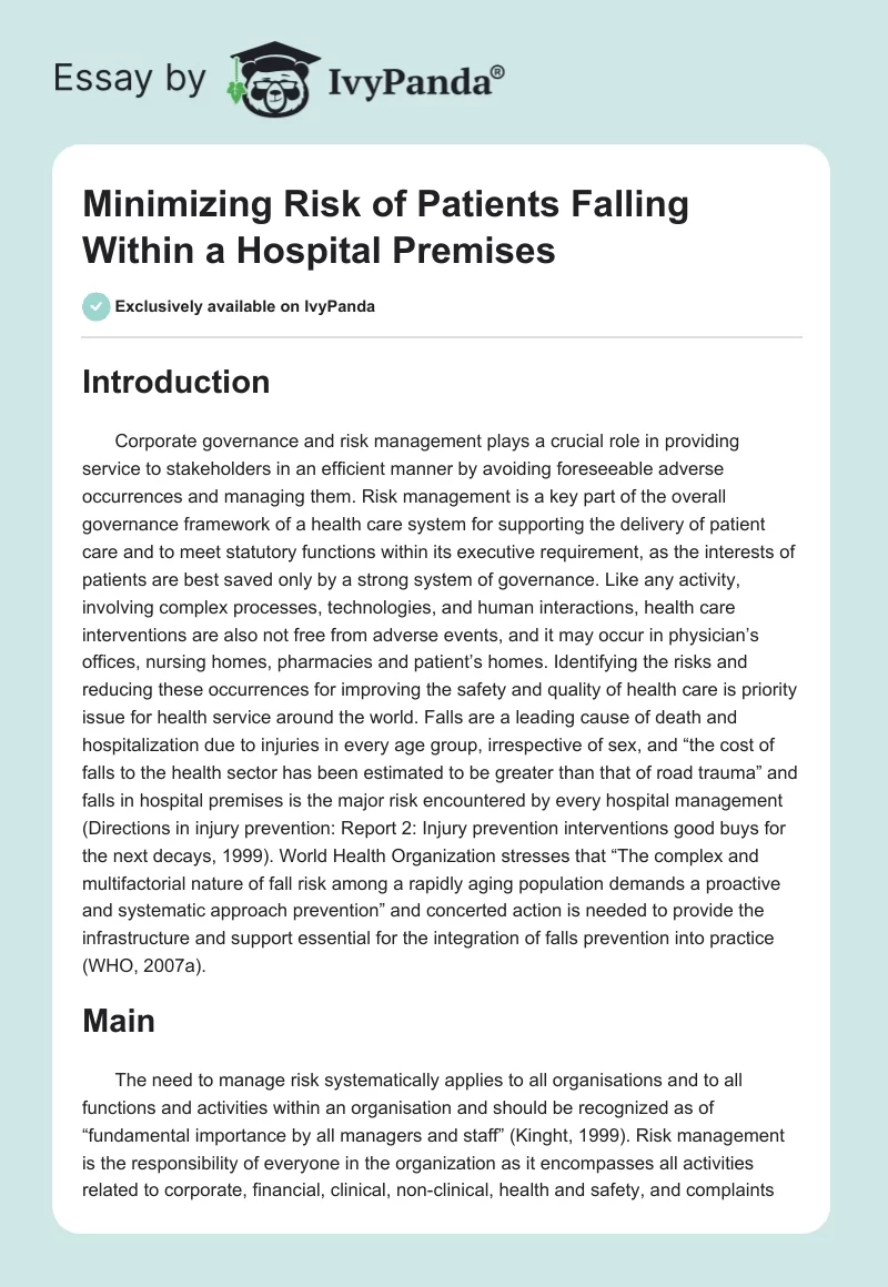 Minimizing Risk of Patients Falling Within a Hospital Premises. Page 1