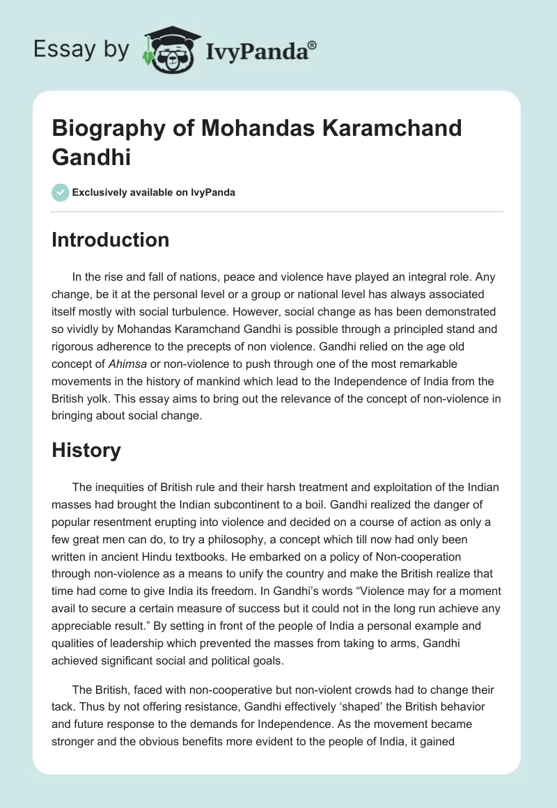 Biography of Mohandas Karamchand Gandhi. Page 1