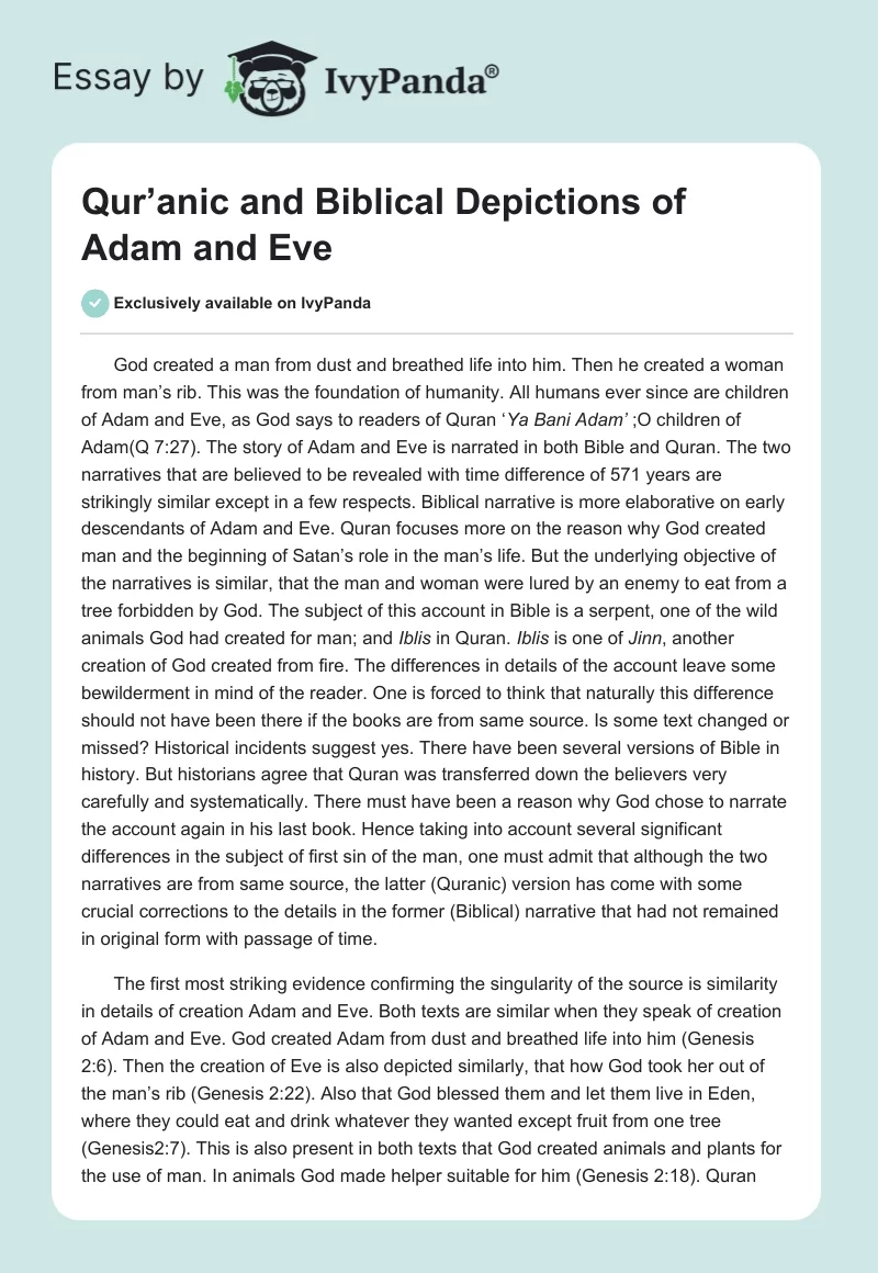 Qur’anic and Biblical Depictions of Adam and Eve. Page 1