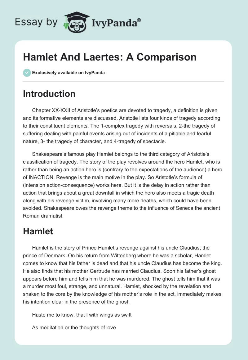 Hamlet And Laertes: A Comparison. Page 1