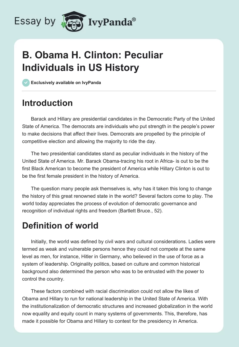 B. Obama H. Clinton: Peculiar Individuals in US History. Page 1