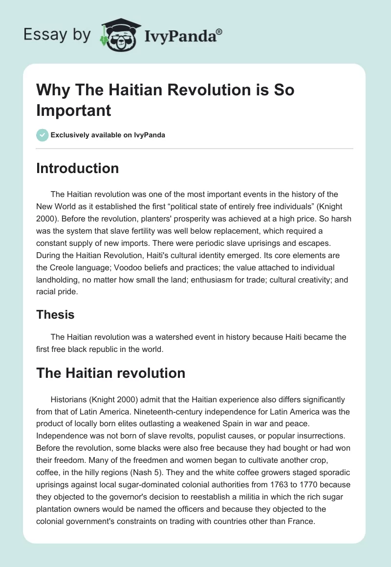 haitian revolution essay topics