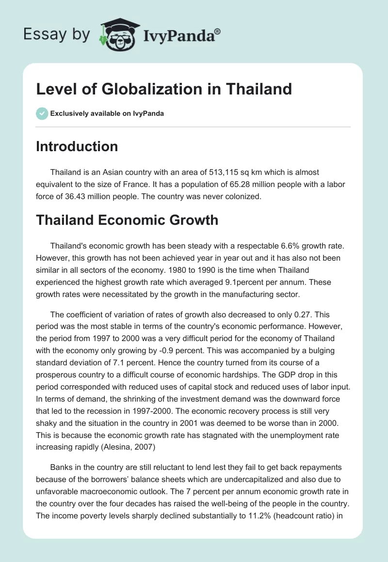 Level of Globalization in Thailand. Page 1