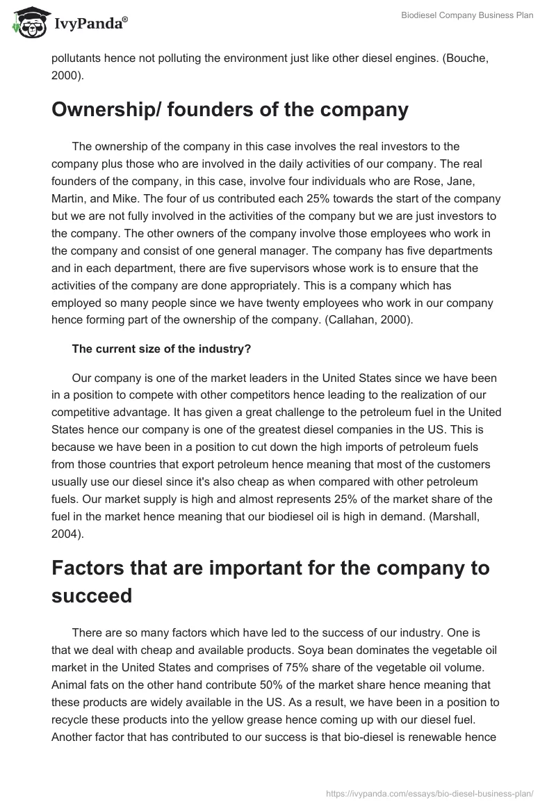 Biodiesel Company Business Plan. Page 2