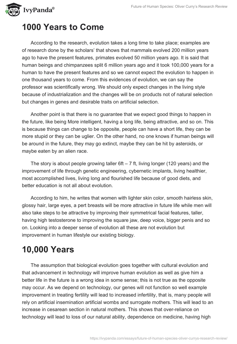 Future of Human Species: Oliver Curry’s Research Review. Page 2
