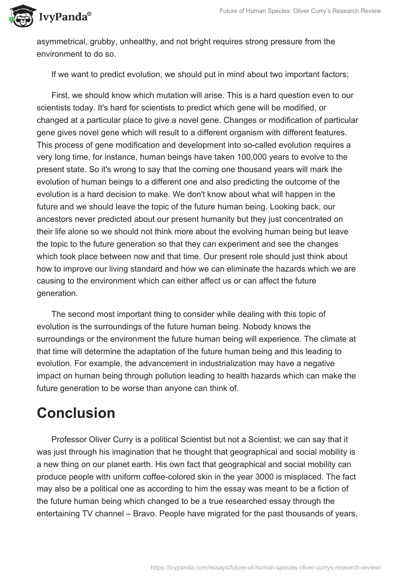 Future of Human Species: Oliver Curry’s Research Review. Page 4