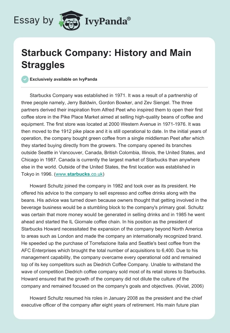 Starbuck Company: History and Main Straggles. Page 1