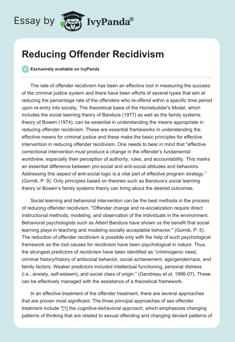 Reducing Offender Recidivism. Page 1