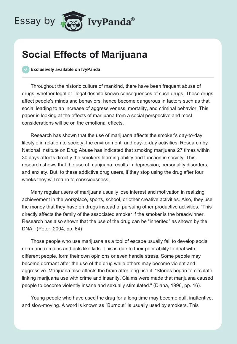 Social Effects of Marijuana. Page 1