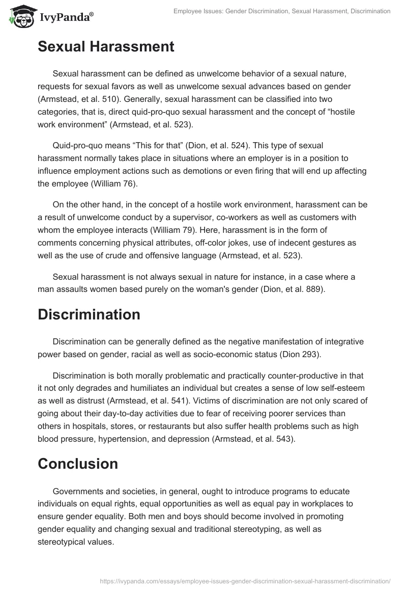 Employee Issues: Gender Discrimination, Sexual Harassment, Discrimination. Page 2