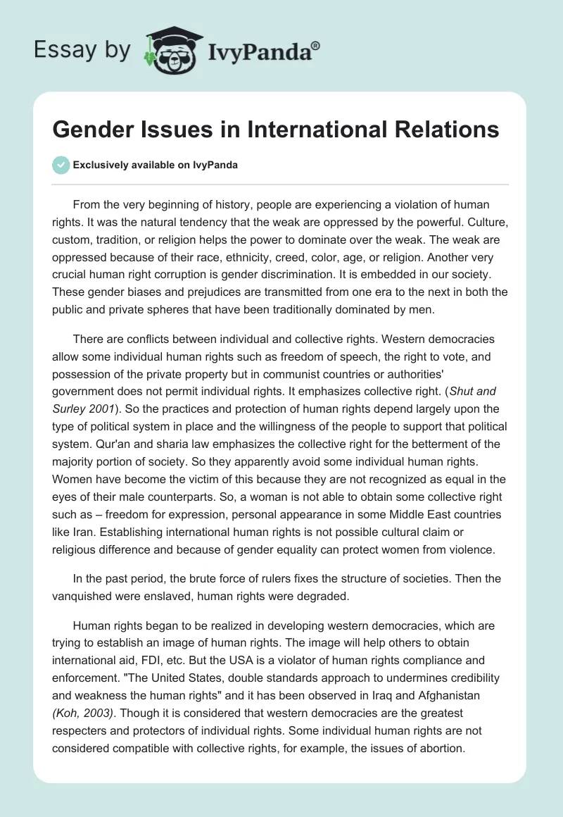 Gender Issues in International Relations. Page 1