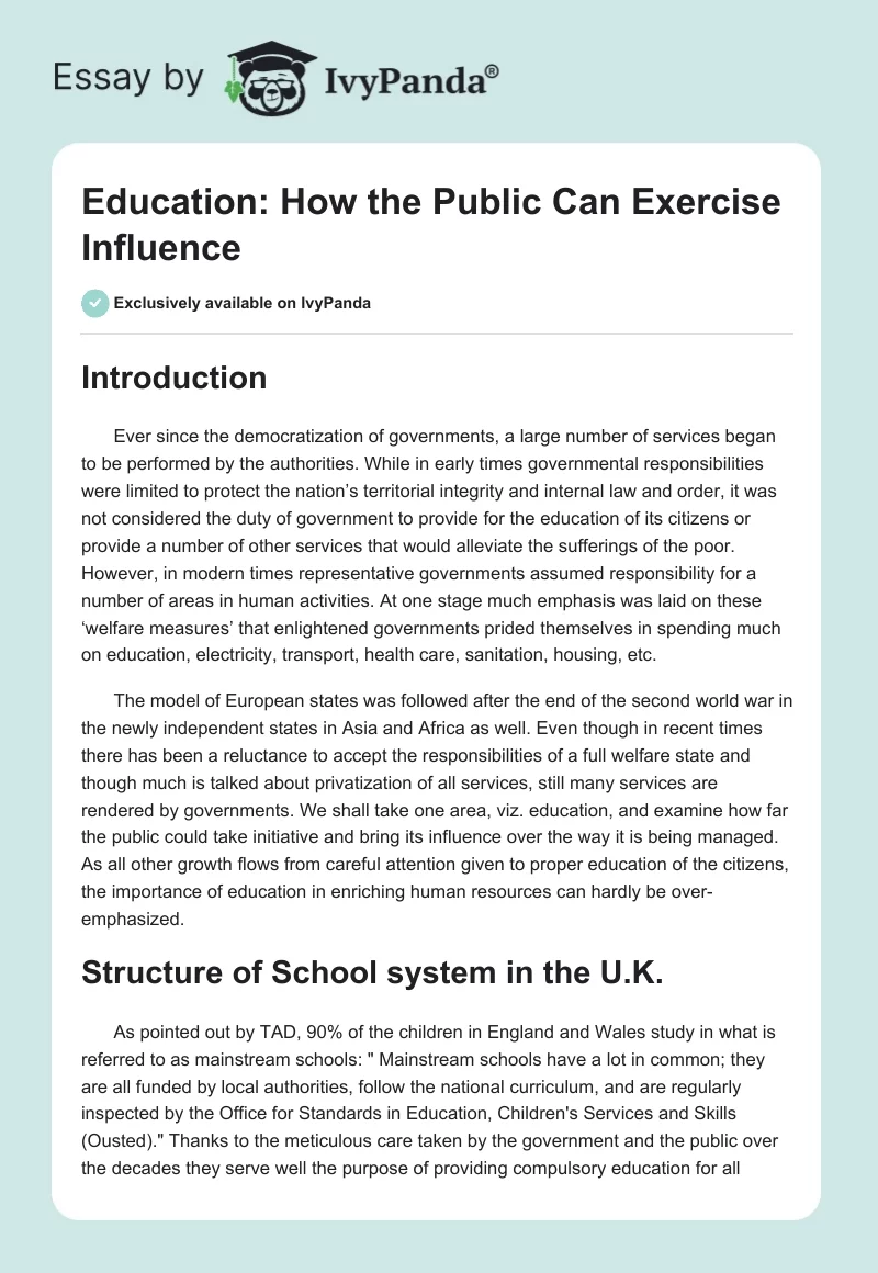 Education: How the Public Can Exercise Influence. Page 1