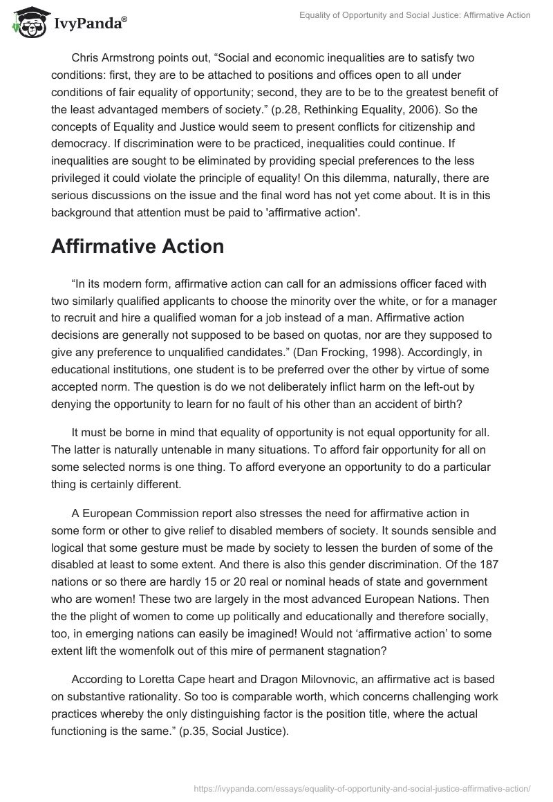 Equality of Opportunity and Social Justice: Affirmative Action. Page 3