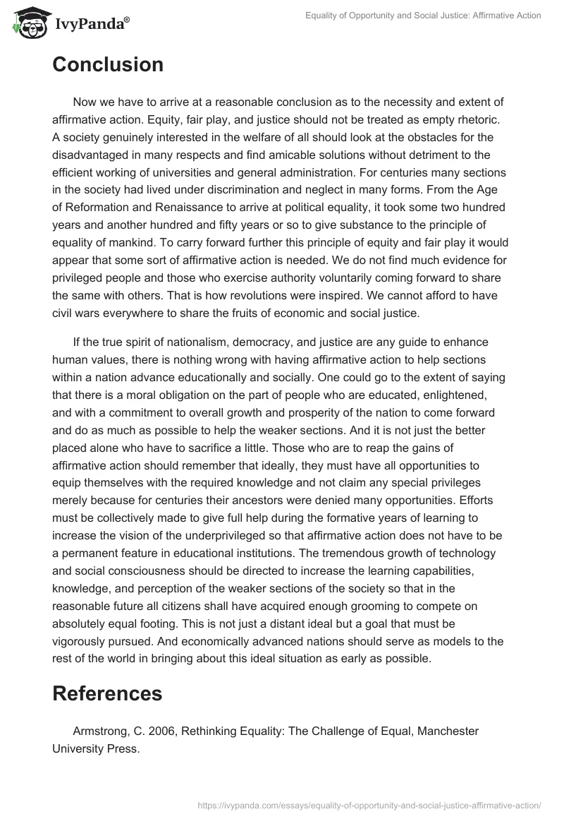 Equality of Opportunity and Social Justice: Affirmative Action. Page 4