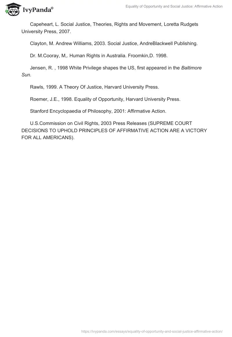 Equality of Opportunity and Social Justice: Affirmative Action. Page 5