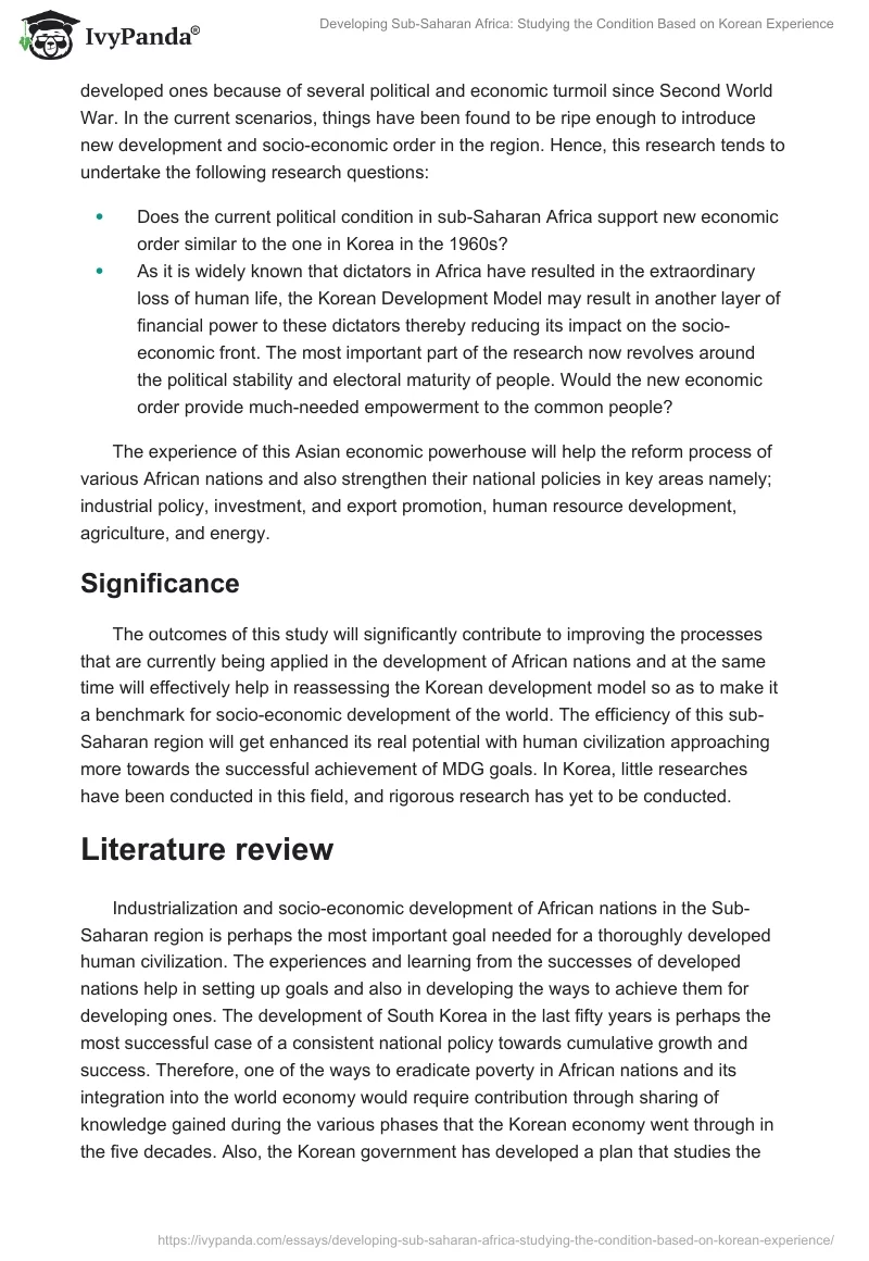 Developing Sub-Saharan Africa: Studying the Condition Based on Korean Experience. Page 2